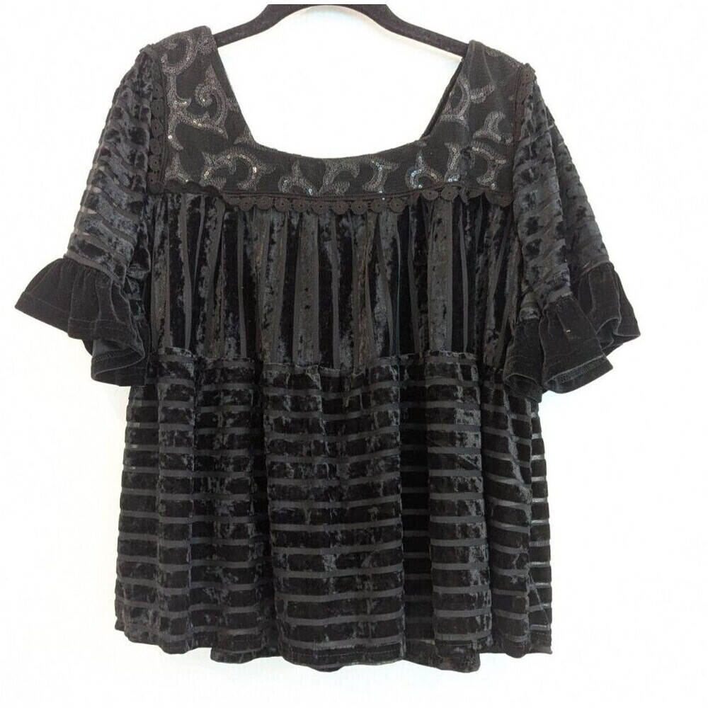 Pol Blouse Womens Size S Black Velvet Peplum Fairygoth Dark Sheer Grunge Top